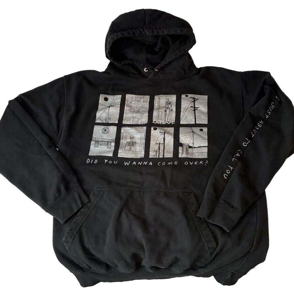 Deadstock- SRRW 'Did You Wanna Come Over?' Skeleton Graphic Hoodie Black Size L